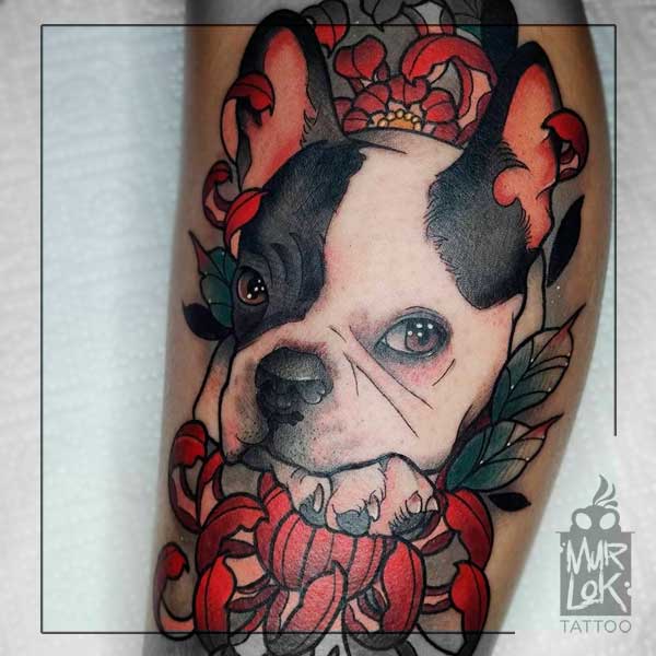 tatuaje de bulldog frances neotradicional