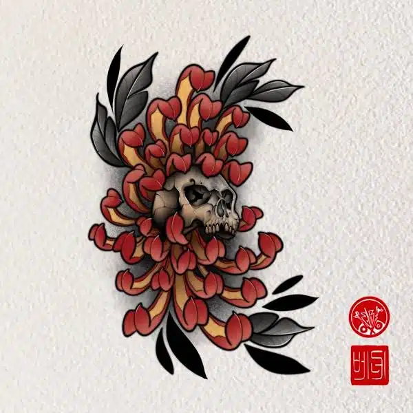 tatuaje crisantemo neotradicional Vene Tattoo