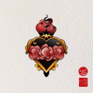 tatuaje sagrado corazon neotradicional rosas