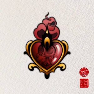 tatuaje sagrado corazon neotradicional uchide no kozuchi